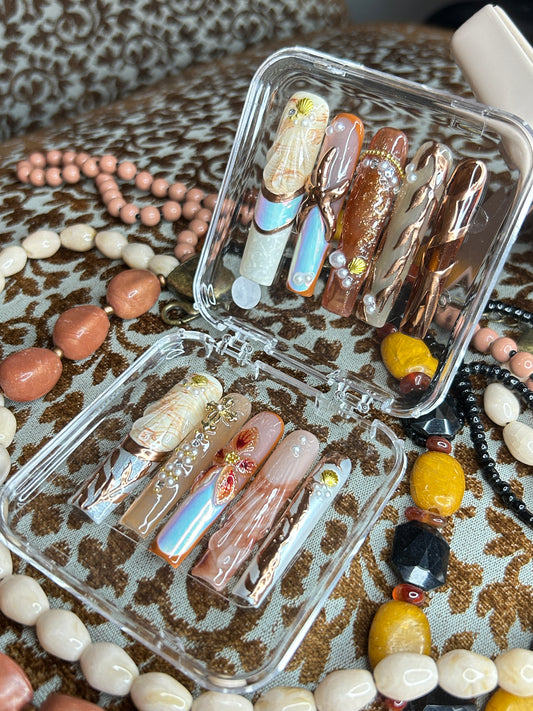 Brown & Gold Glam Press-On Nails – Handmade Nail Set