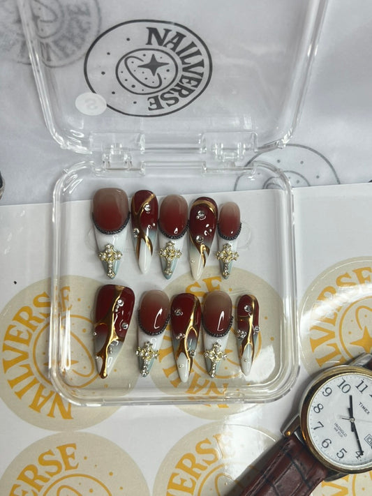 Burgundy 3D Handmade Press-On Nails