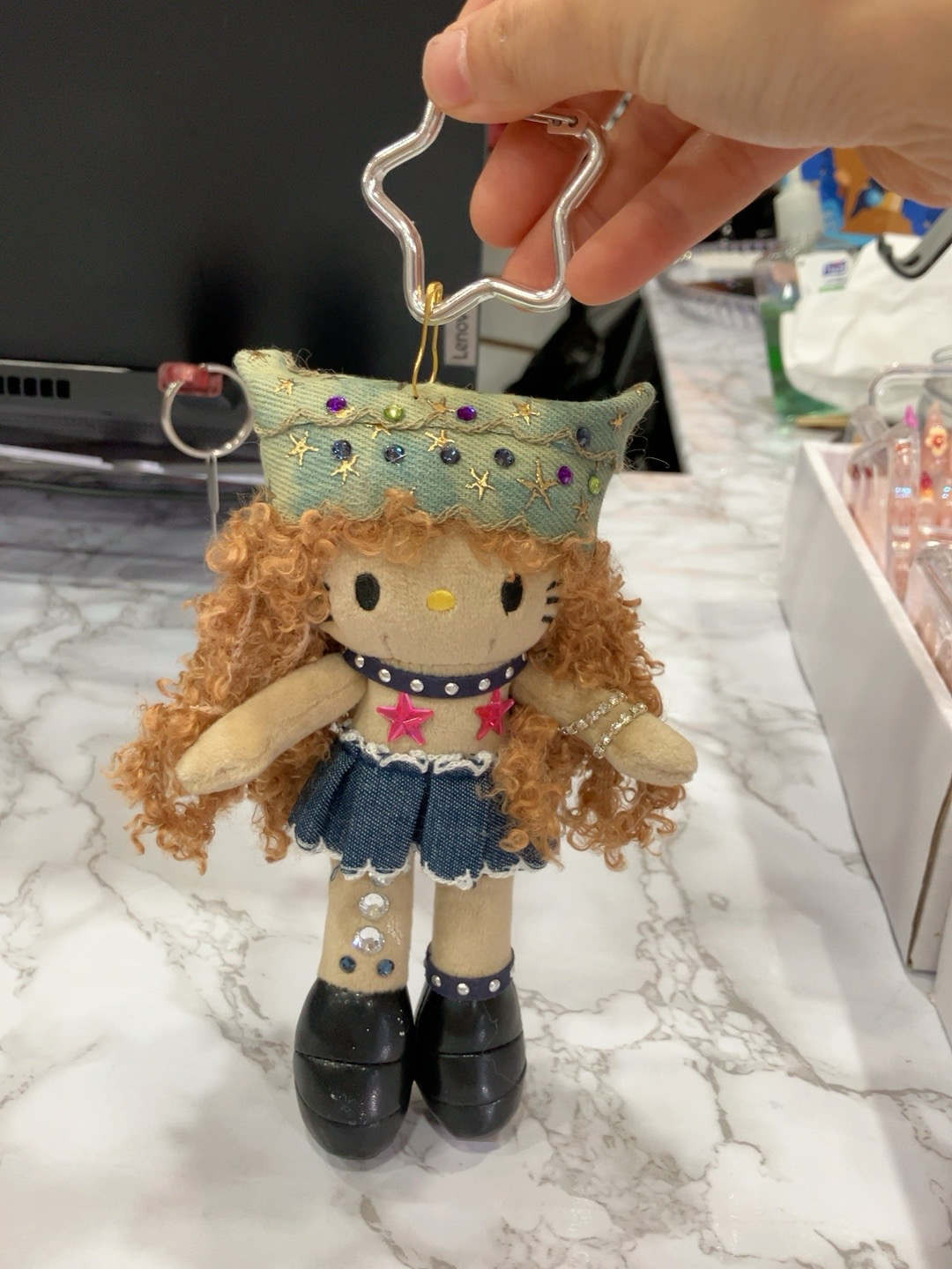 Handmade Brown Curly Hair Plush Doll Keychain