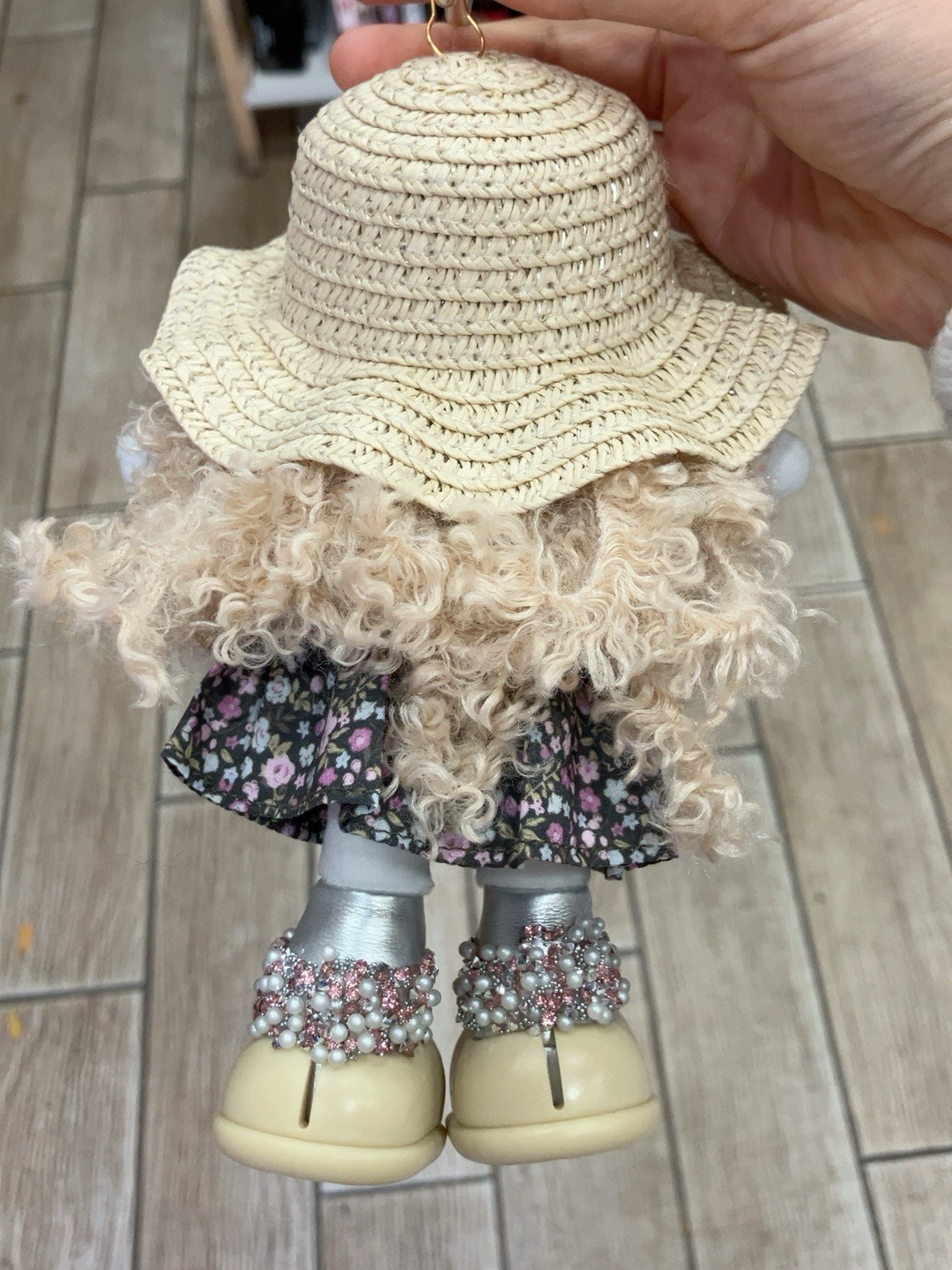 Cute Plush Doll with Sun Hat & Floral Dress