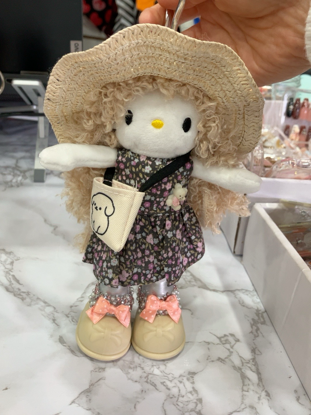Cute Plush Doll with Sun Hat & Floral Dress