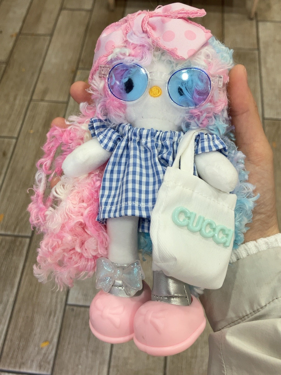Cute Pink & Blue Plush Doll with Glasses