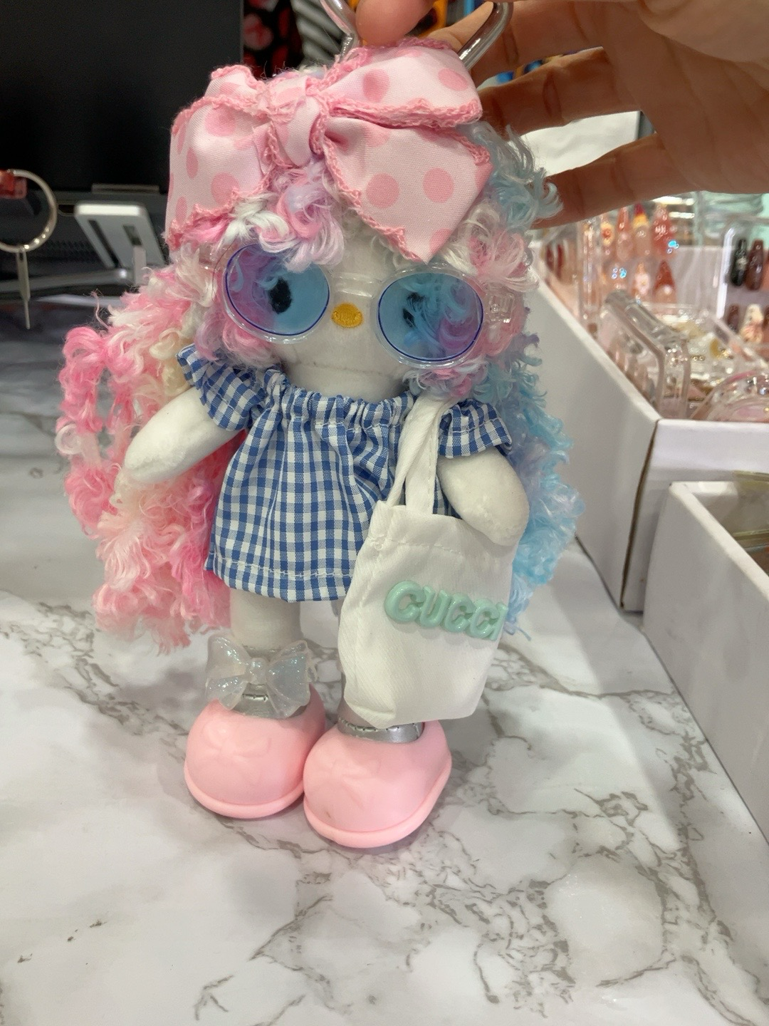 Cute Pink & Blue Plush Doll with Glasses