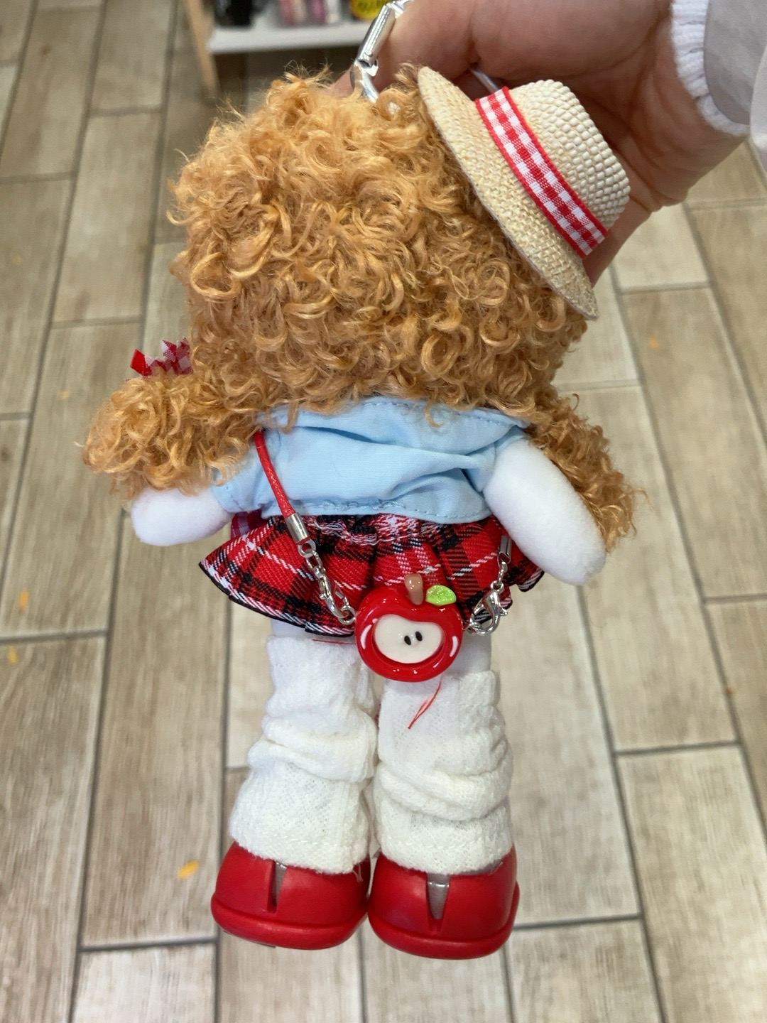 Handmade Plush Doll Keychain – Red & White