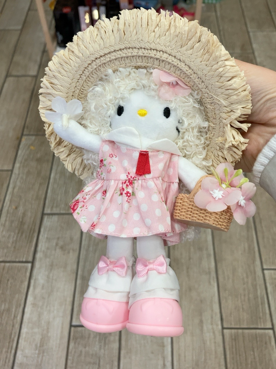 Cute Plush Doll with Sun Hat & Flower Basket