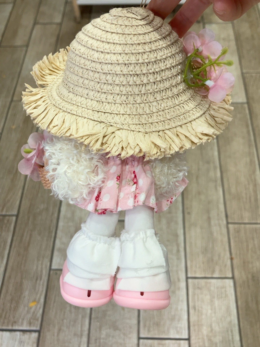 Cute Plush Doll with Sun Hat & Flower Basket