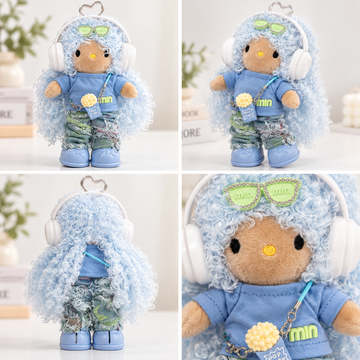 Handmade Plush Doll Keychain – Blue