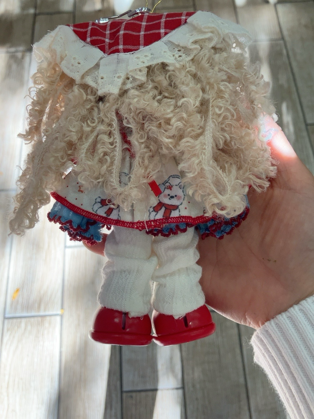 Cute Brown Hair Plush Doll with Red Plaid Dress