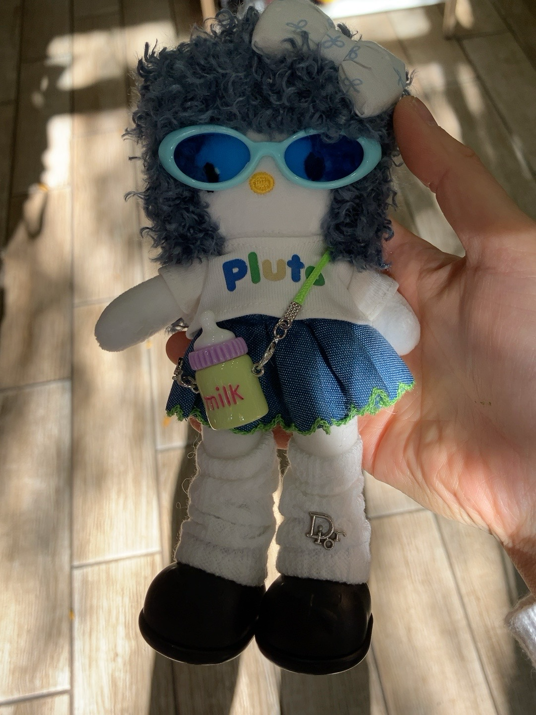 Handmade Blue Curly Hair Plush Doll Keychain
