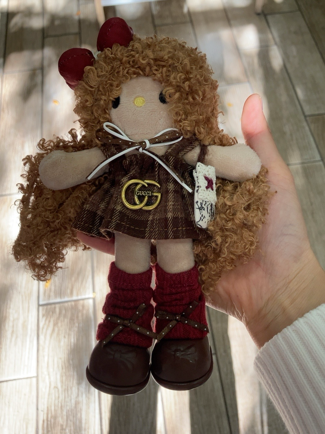 Handmade Brown Plaid Plush Doll Keychain