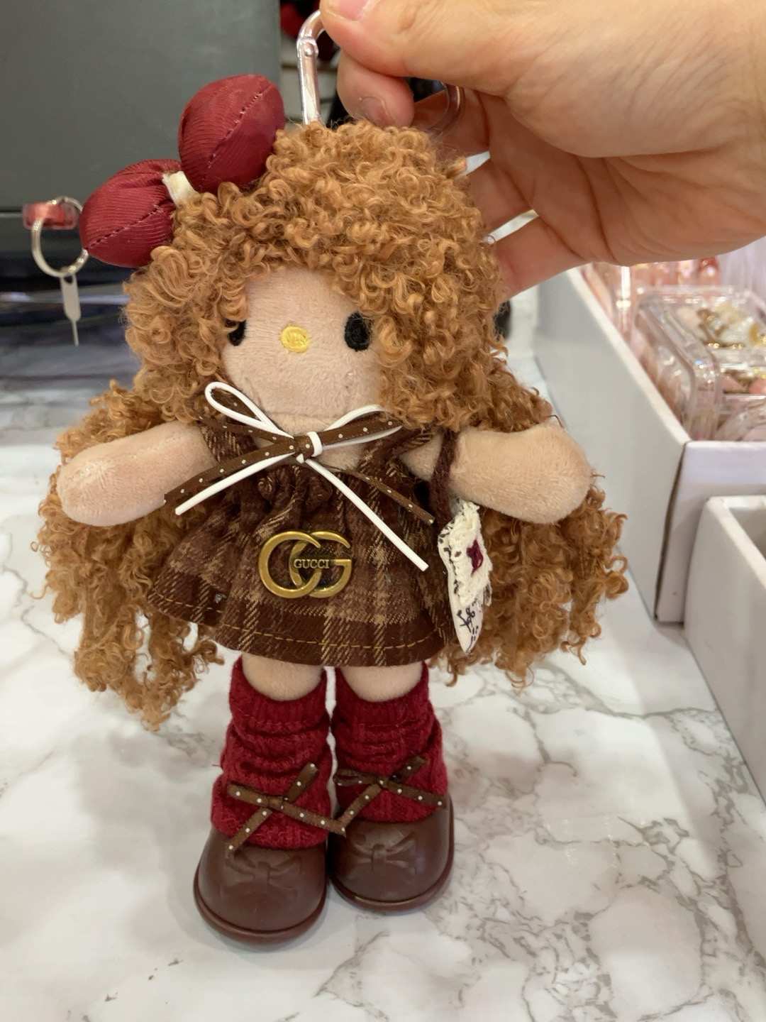 Handmade Brown Plaid Plush Doll Keychain