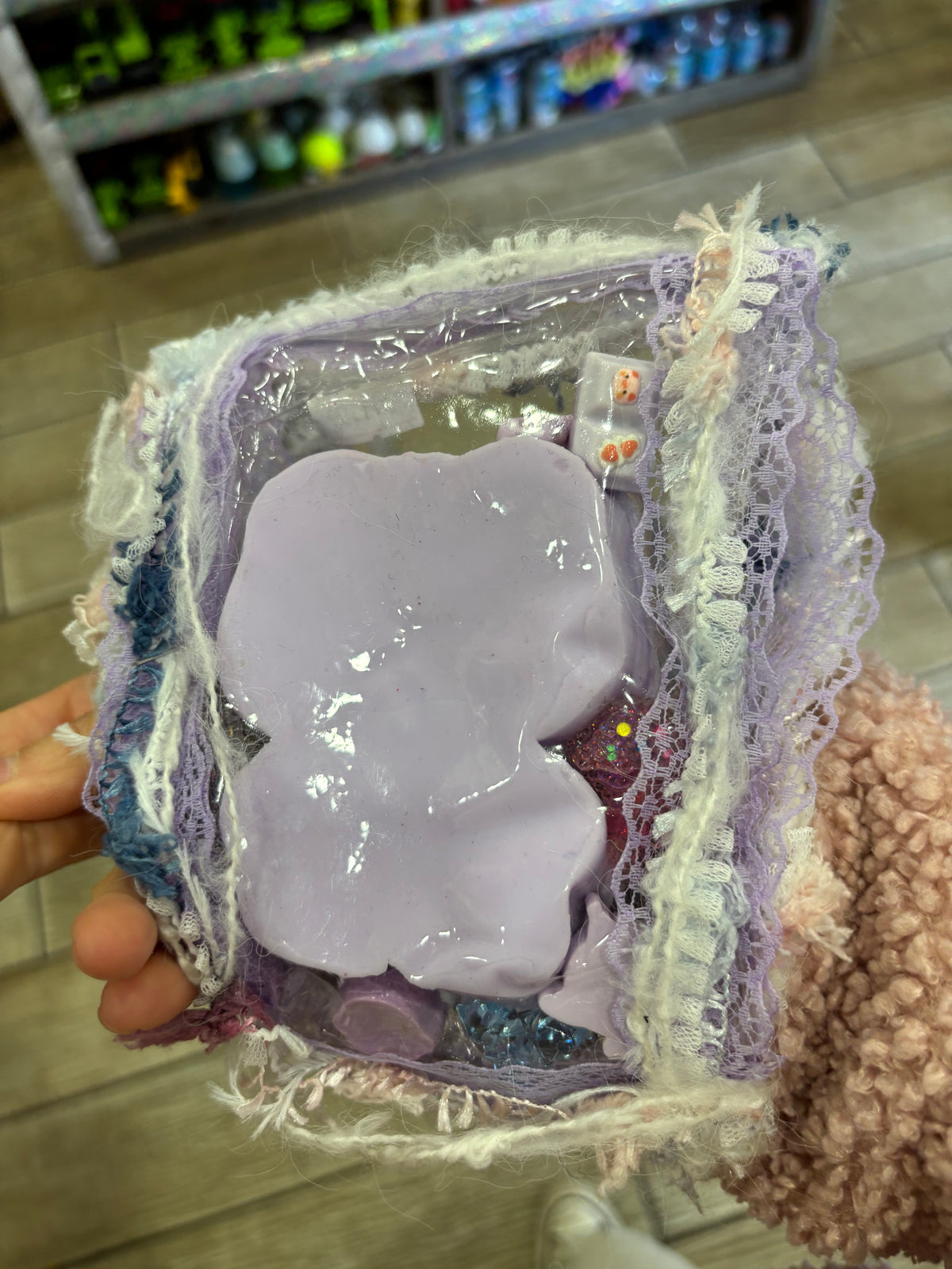 Purple Teddy Bear Squishy Toy – Pink Heart Kawaii Design