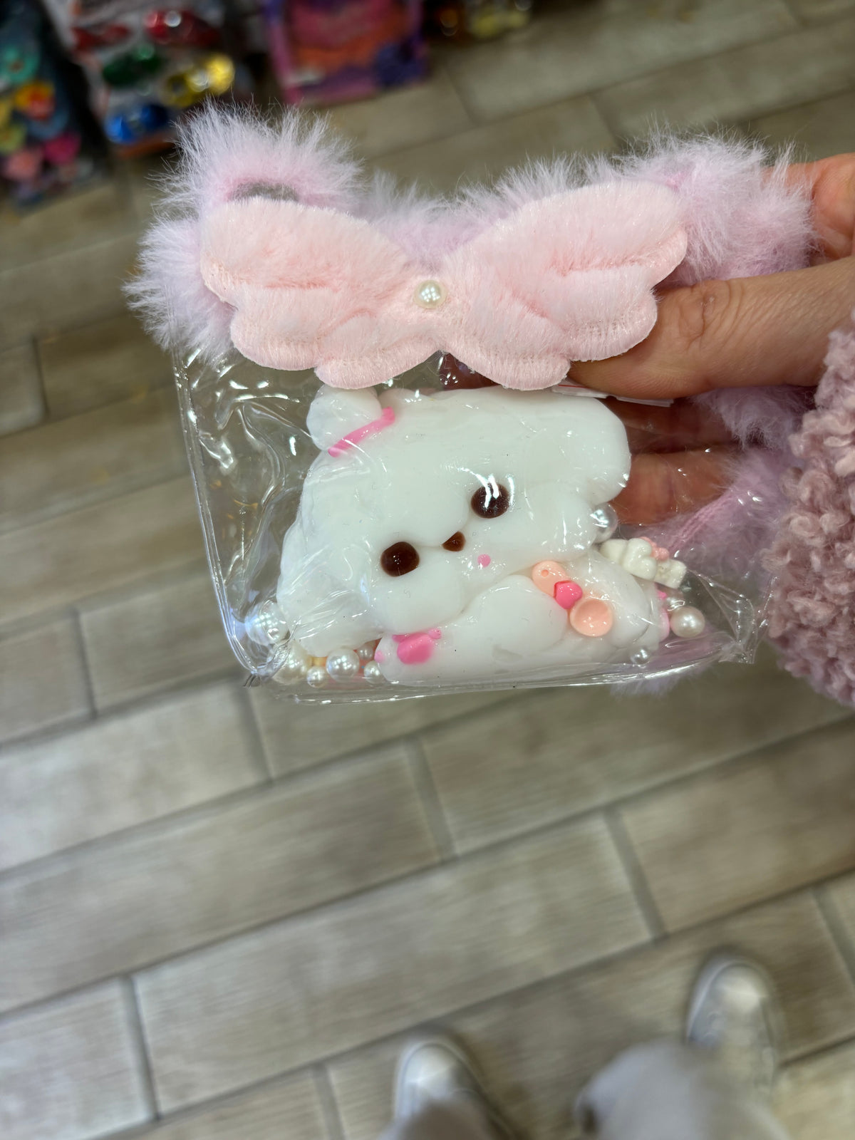 Pink Bunny Plush Charm Gift Set with Fluffy Bow