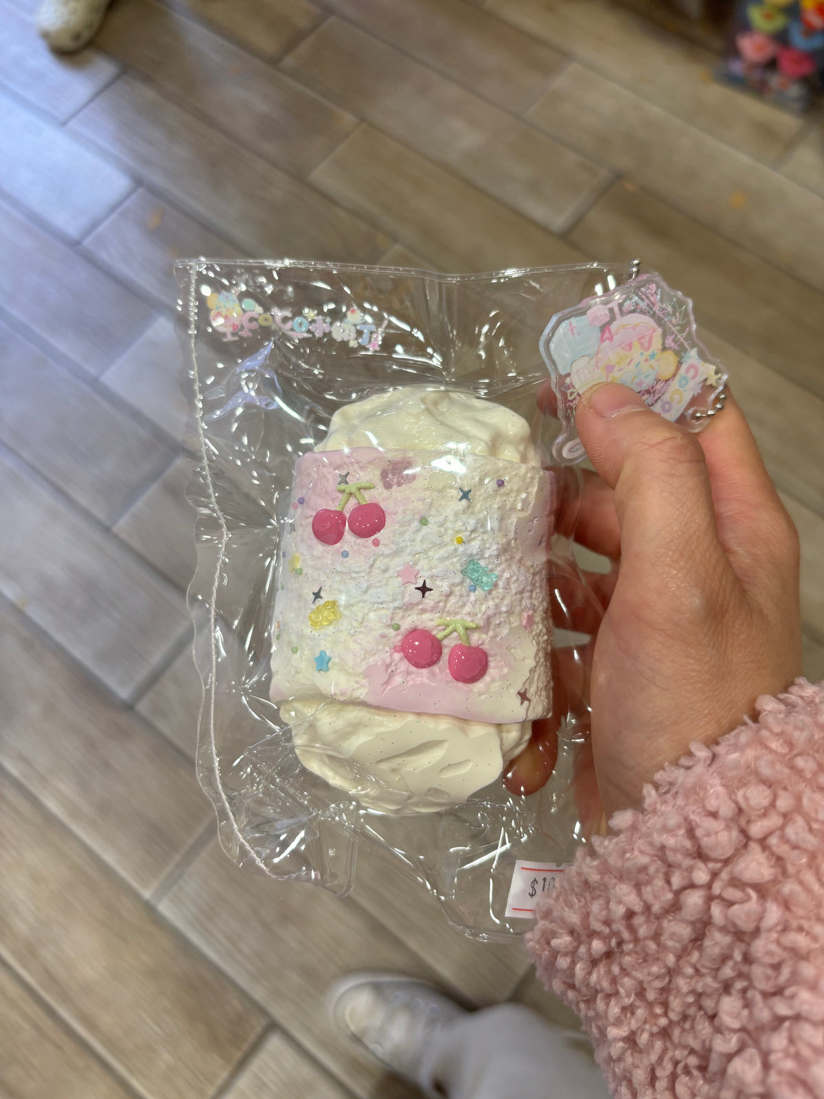 Pink Strawberry Cake Squishy Toy – Kawaii Dessert Design