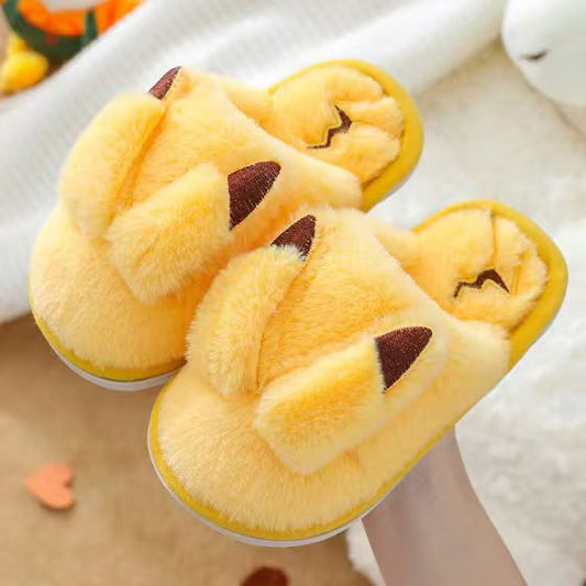 Cute Plush Animal Slippers for Kids and Adults – Yellow Fuzzy Indoor House Slippers