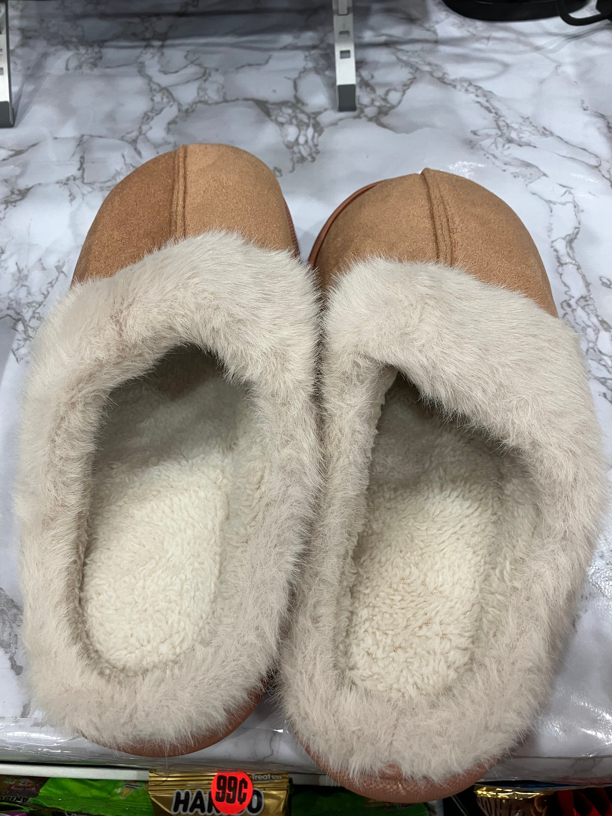 Women's Cozy Fuzzy Lined Slippers – Brown Suede Style Indoor House Shoes