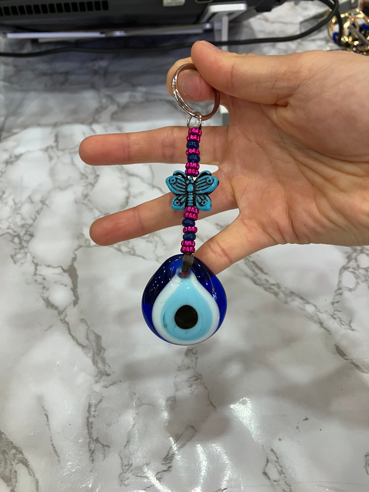 Blue Evil Eye Keychain – Colorful Beaded Charm