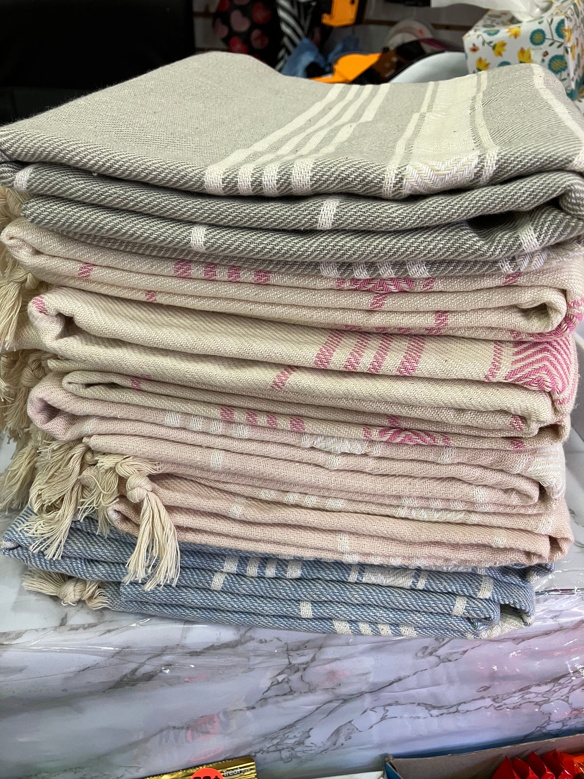 Turkish Cotton Shower Towel with Decorative Fringe