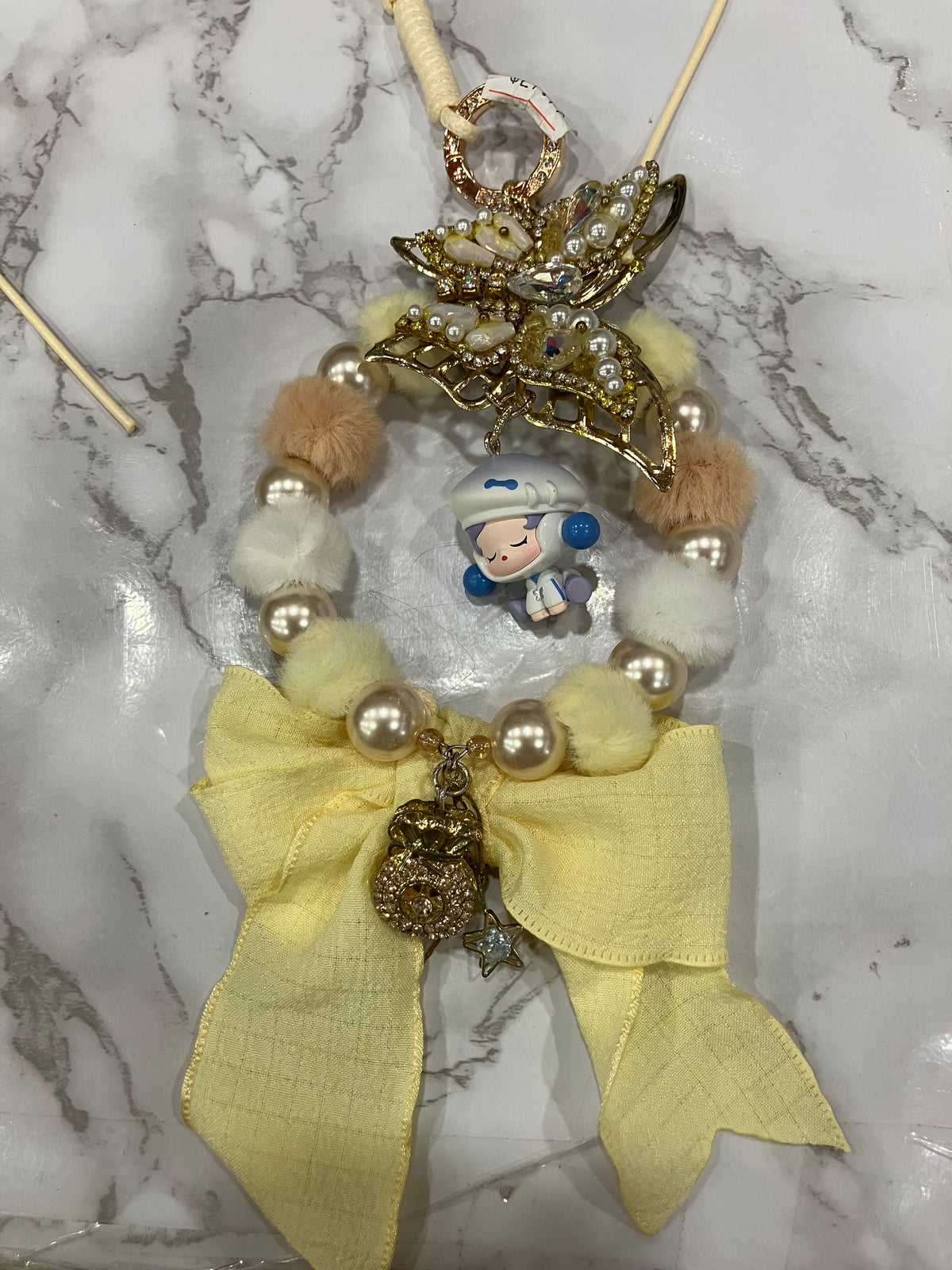 Cute Butterfly Pearl Beaded Bag Charm & Keychain