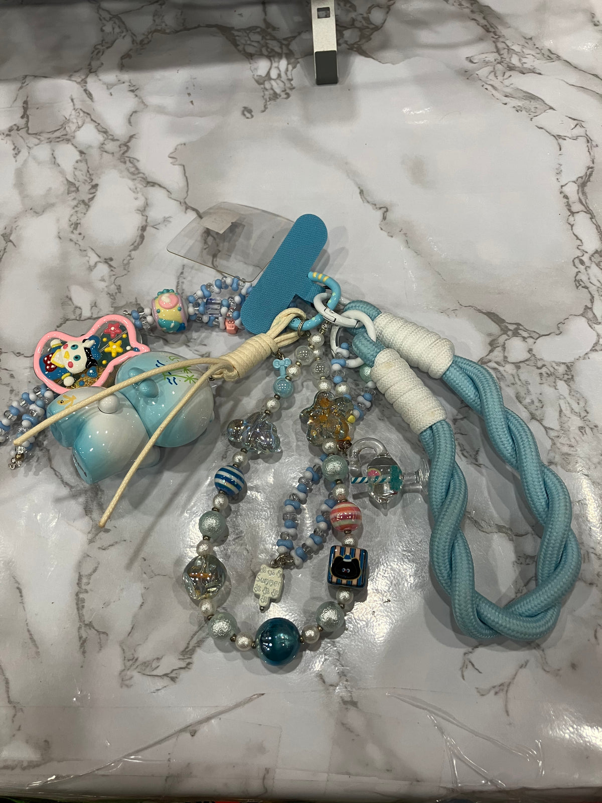 Blue Cute Beaded Bag Charm & Keychain