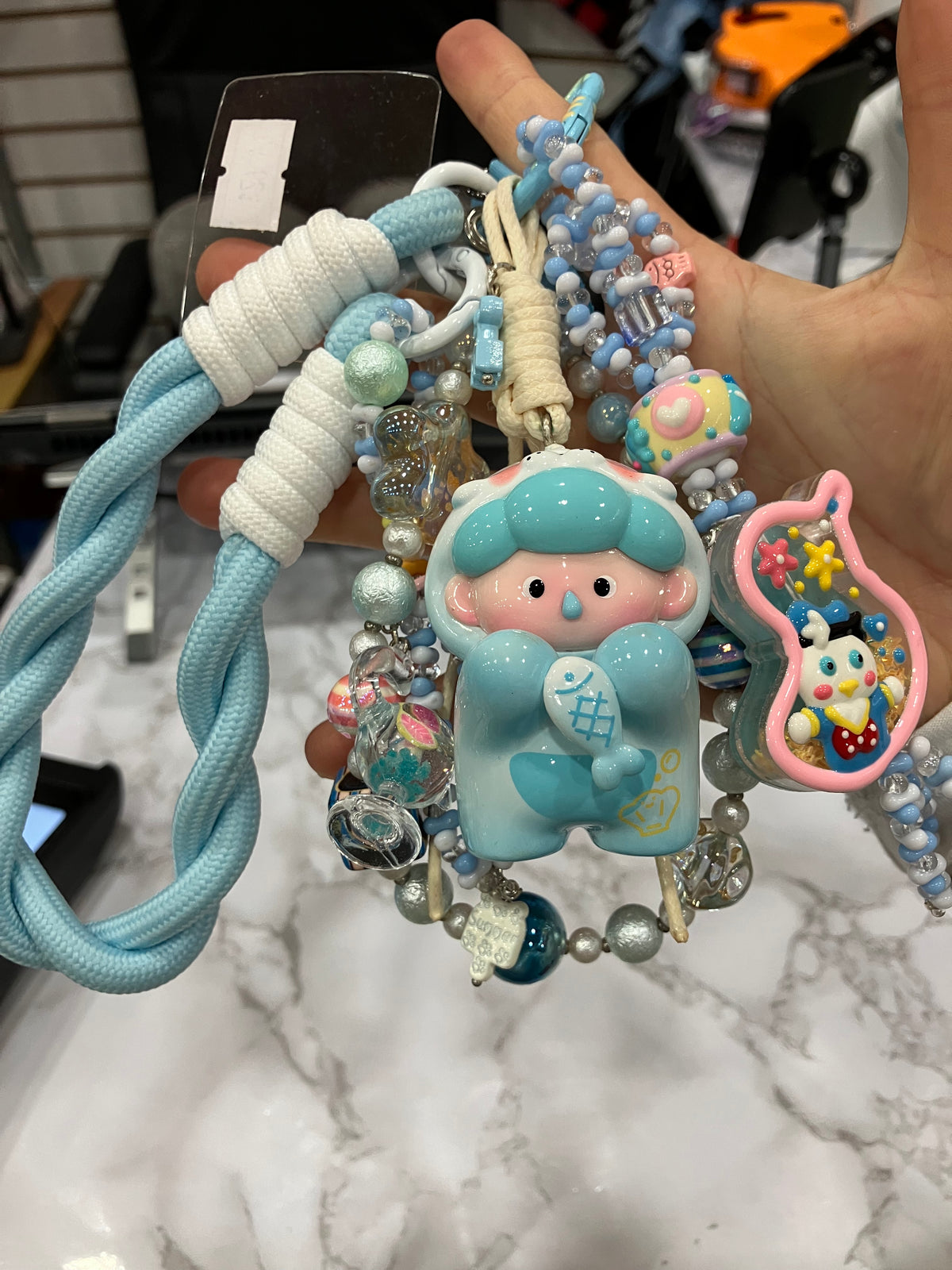 Blue Cute Beaded Bag Charm & Keychain