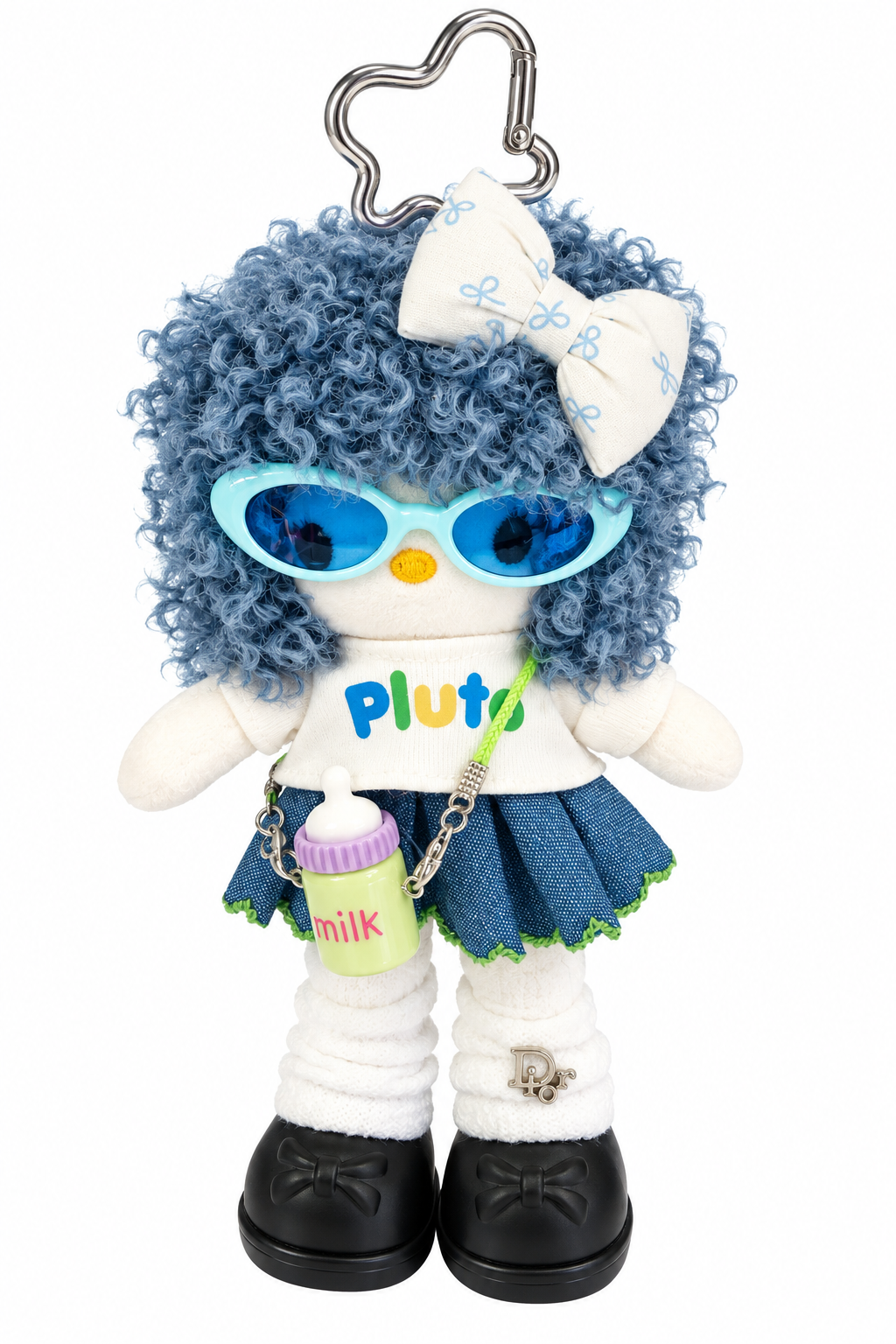Handmade Blue Curly Hair Plush Doll Keychain
