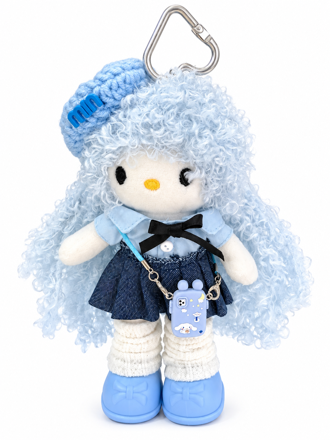 Blue Curly Hair Plush Doll Keychain