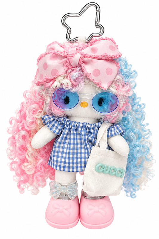 Cute Pink & Blue Plush Doll with Glasses