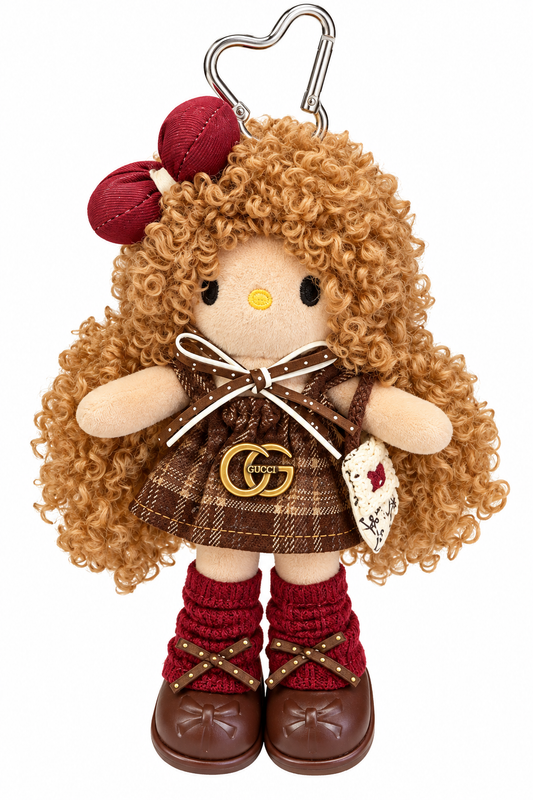 Handmade Brown Plaid Plush Doll Keychain