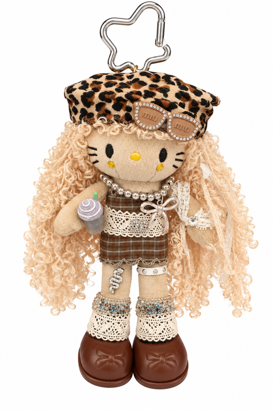 Handmade Vintage Leopard Plush Doll Keychain