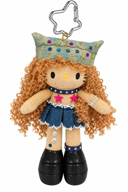 Handmade Brown Curly Hair Plush Doll Keychain