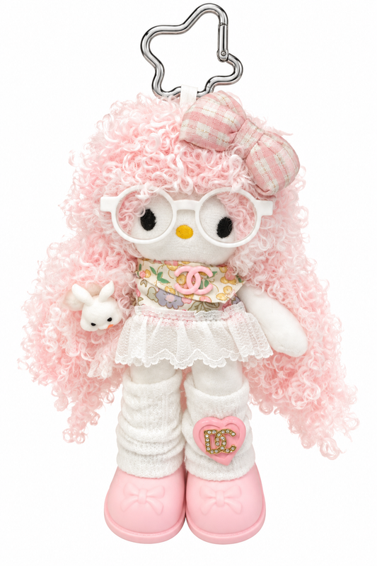 Cute Pink Plush Doll with Glasses & Outfit