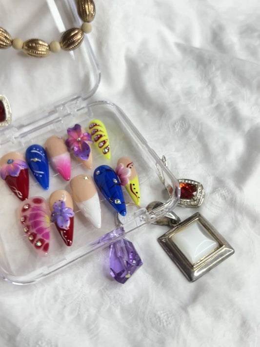 Colorful Floral Press-On Nails Set